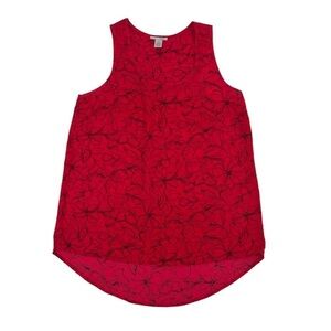Halogen Red Black Floral Sleeveless Blouse Size XS Women’s